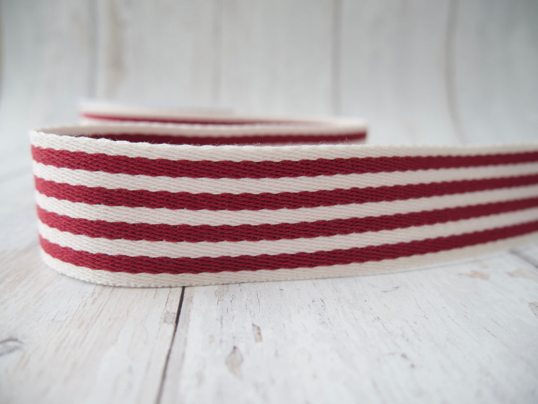 38mm Stripe Webbing - Burgundy-Webbing-Flying Bobbins Haberdashery