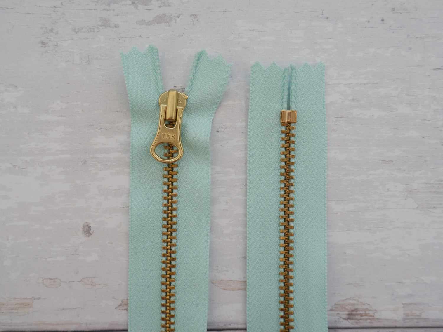 25cm YKK Antique Brass Metal Zip - Aqua Tape-Zip-Flying Bobbins Haberdashery