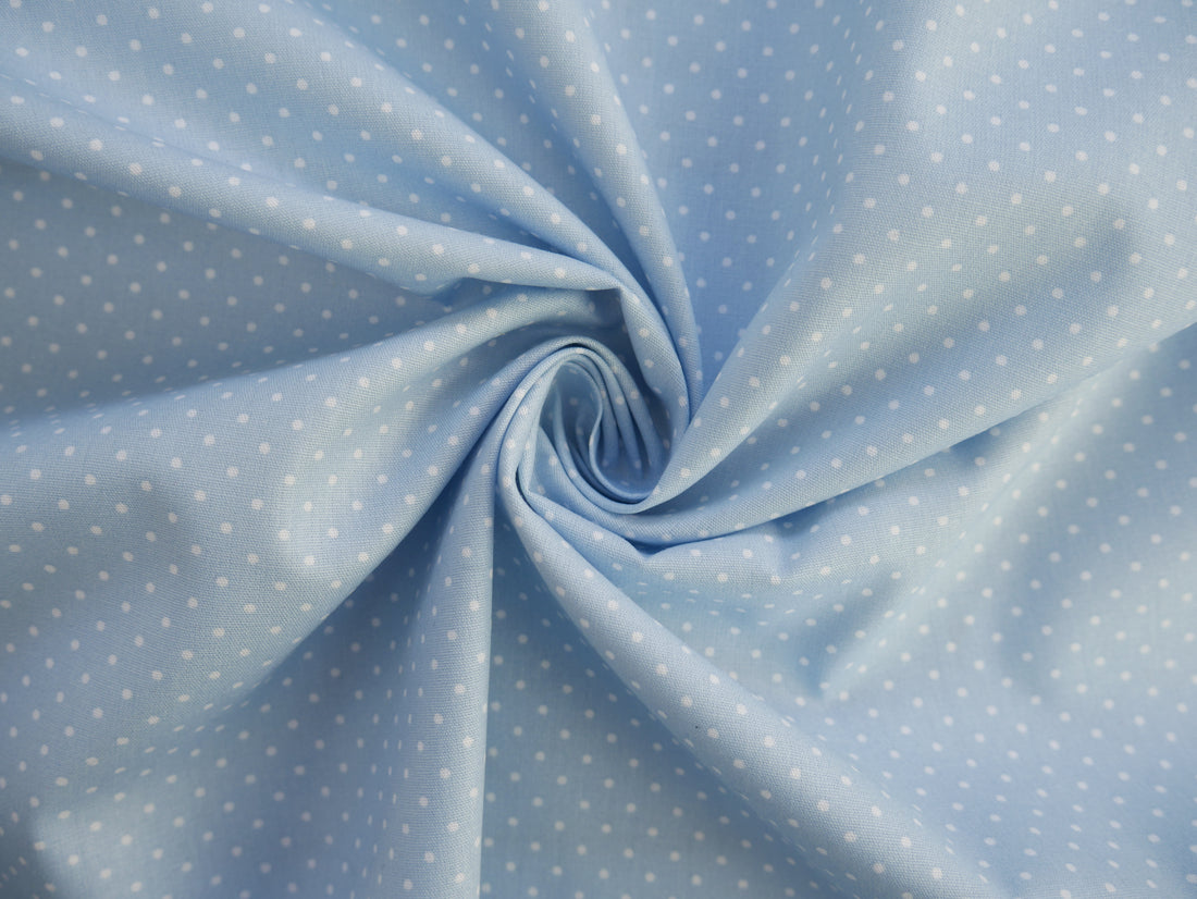 Pin-Spot Printed Cotton, Sky Blue £8.50 p/m-Fabric-Flying Bobbins Haberdashery