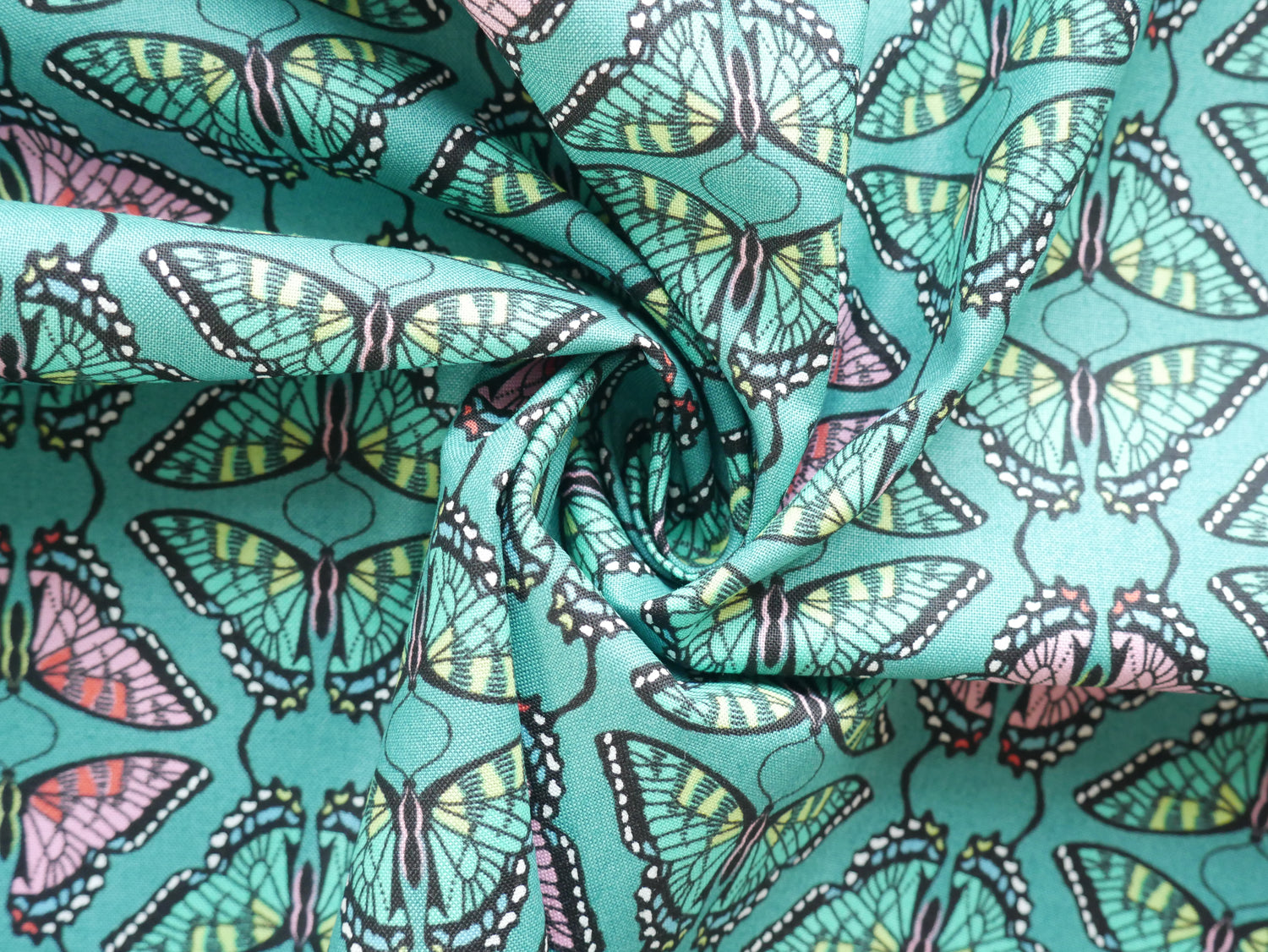 Flora and Fauna - Swallowtail in Teal, 100% Cotton, £12.50 p/m-Cotton-Flying Bobbins Haberdashery