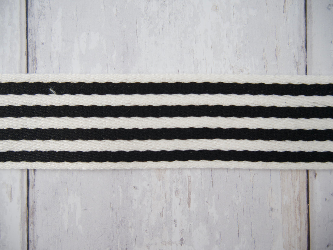 38mm Stripe Webbing - Black &amp; White-Webbing-Flying Bobbins Haberdashery