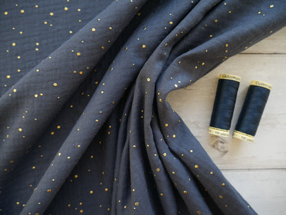 Gold Spot Double Gauze in Navy £12 p/m-Flying Bobbins Haberdashery