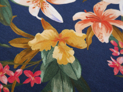 Tropical Print Viscose Jersey in Navy £15.80 pm-Viscose-Flying Bobbins Haberdashery