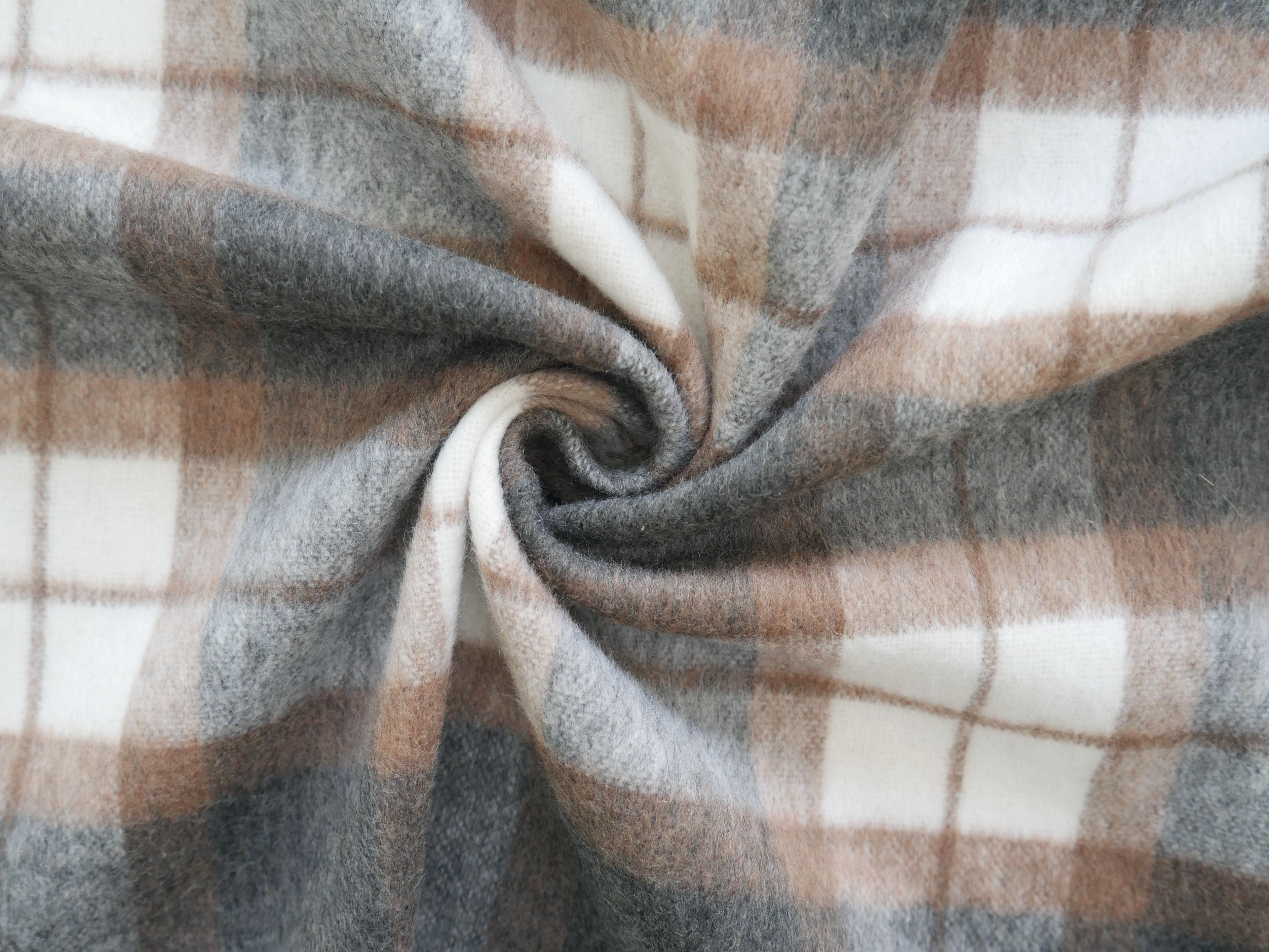 Wool Mix Brushed Check in Tan, £29.50 p/m-Fabric-Flying Bobbins Haberdashery