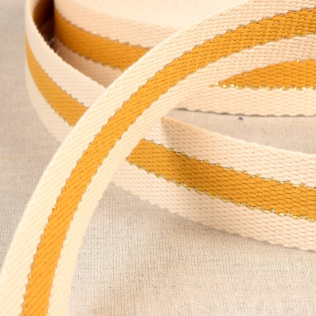 30mm Metallic Stripe Webbing - Mustard-Webbing-Flying Bobbins Haberdashery