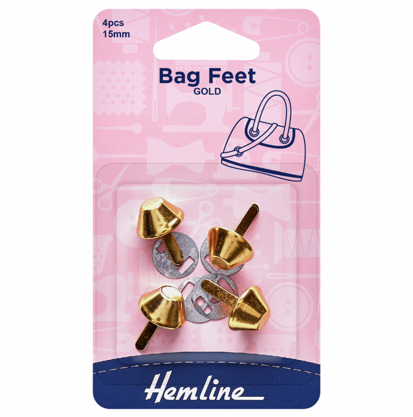 Hemline Bag Feet, 15mm, Gold-Bag Feet-Flying Bobbins Haberdashery