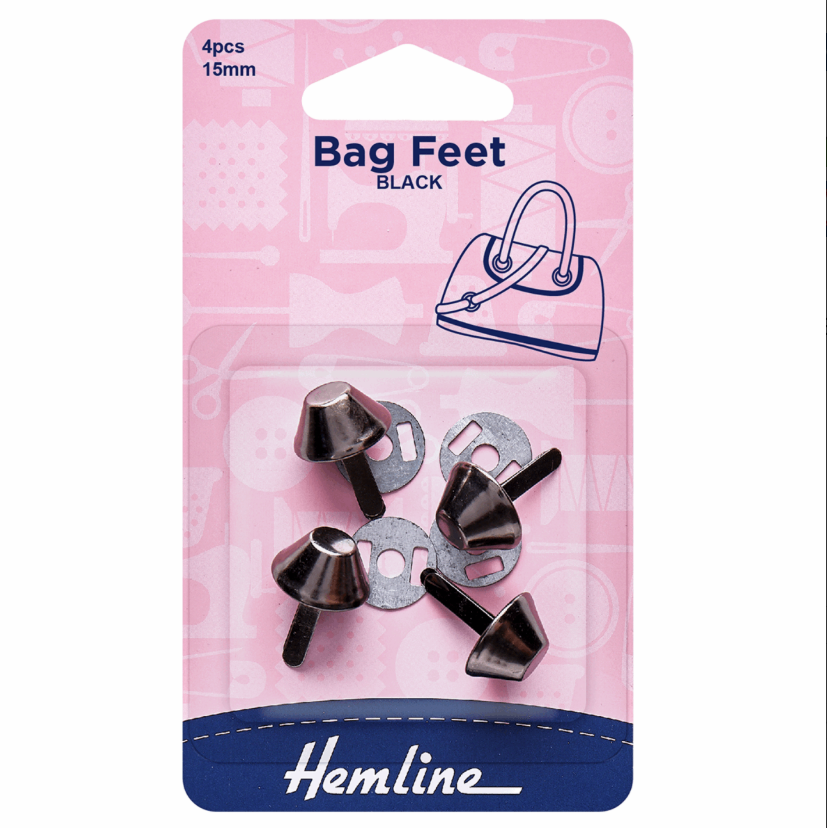 Hemline Bag Feet, 15mm, Black Nickel-Bag Feet-Flying Bobbins Haberdashery