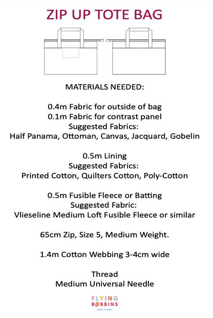 Flying Bobbins Zip Tote Bag PDF Pattern &amp; Tutorial-Pattern-Flying Bobbins Haberdashery