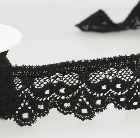 Scalloped Lace Elastic, 29mm, Black-Haberdashery-Flying Bobbins Haberdashery