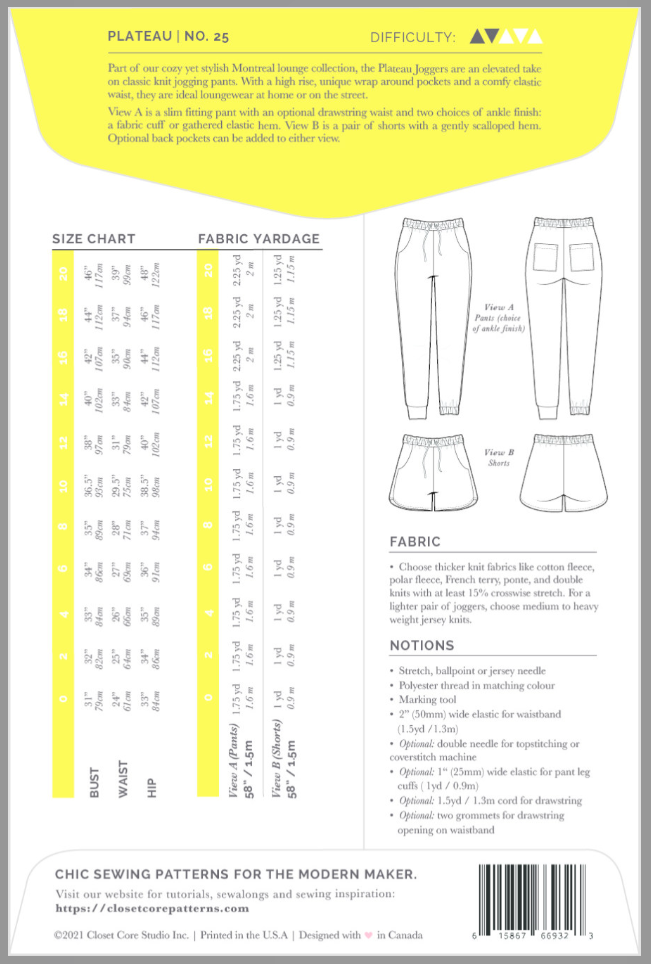 The Plateau Joggers by Closet Core Patterns-Pattern-Flying Bobbins Haberdashery