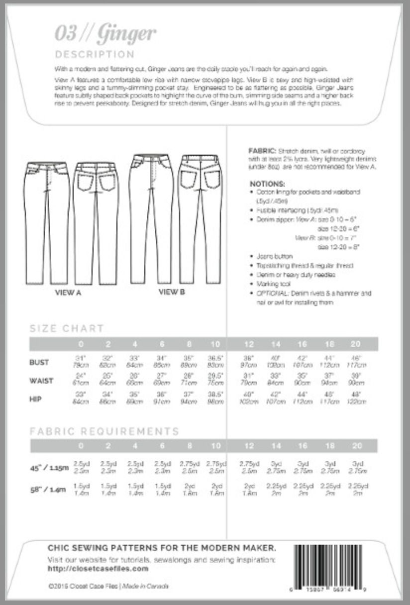 The Ginger Skinny Jeans by Closet Core Patterns-Pattern-Flying Bobbins Haberdashery