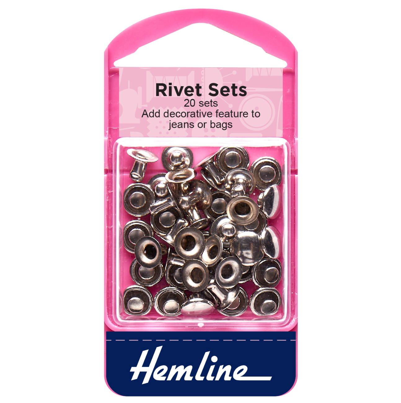 Hemline 7mm Rivet Kit, Nickel-Rivets-Flying Bobbins Haberdashery