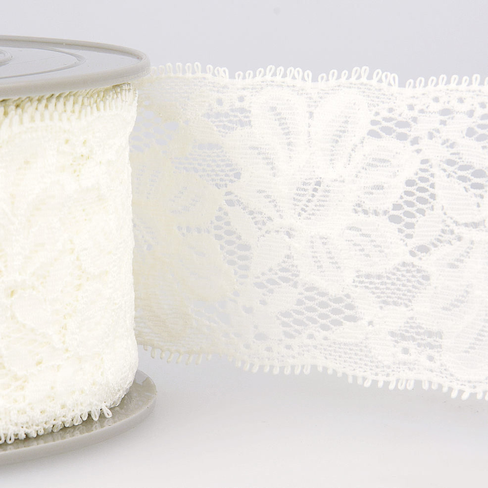 Wide Lace Elastic, 55m, Ivory-Haberdashery-Flying Bobbins Haberdashery