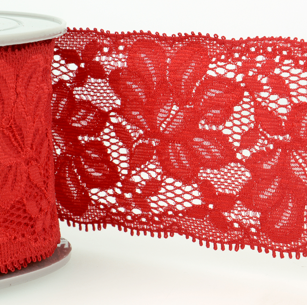 Wide Lace Elastic, 55mm, Red-Haberdashery-Flying Bobbins Haberdashery