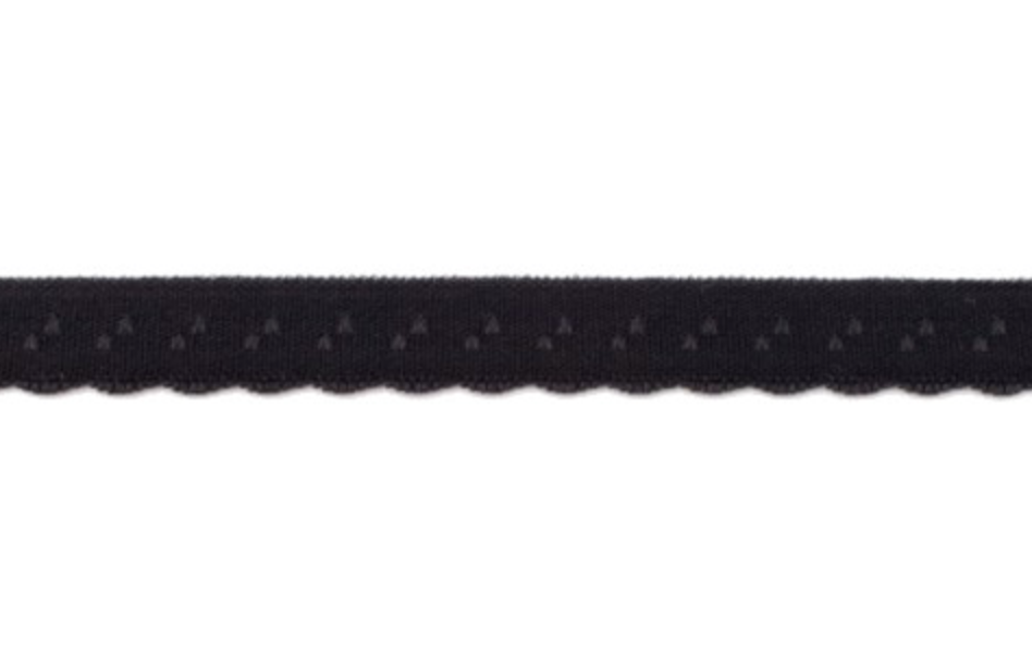 12mm Scalloped Fold Over Elastic - Black-Haberdashery-Flying Bobbins Haberdashery