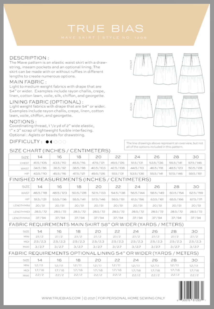 The Mave Skirt by True Bias, Size 14-30-Pattern-Flying Bobbins Haberdashery